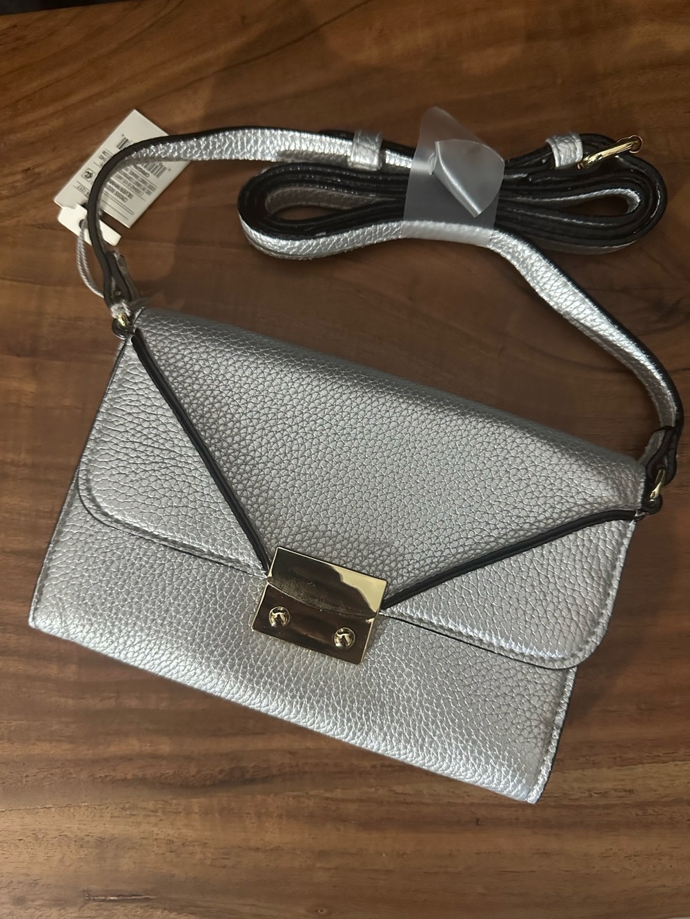 a new day Silver Pebbled Crossbody with Gold Hardware